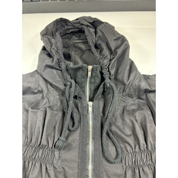 Cumar Italy Utility Jacket Black Medium Drawstring Hidden Hood Short Sleeve - Picture 12 of 15